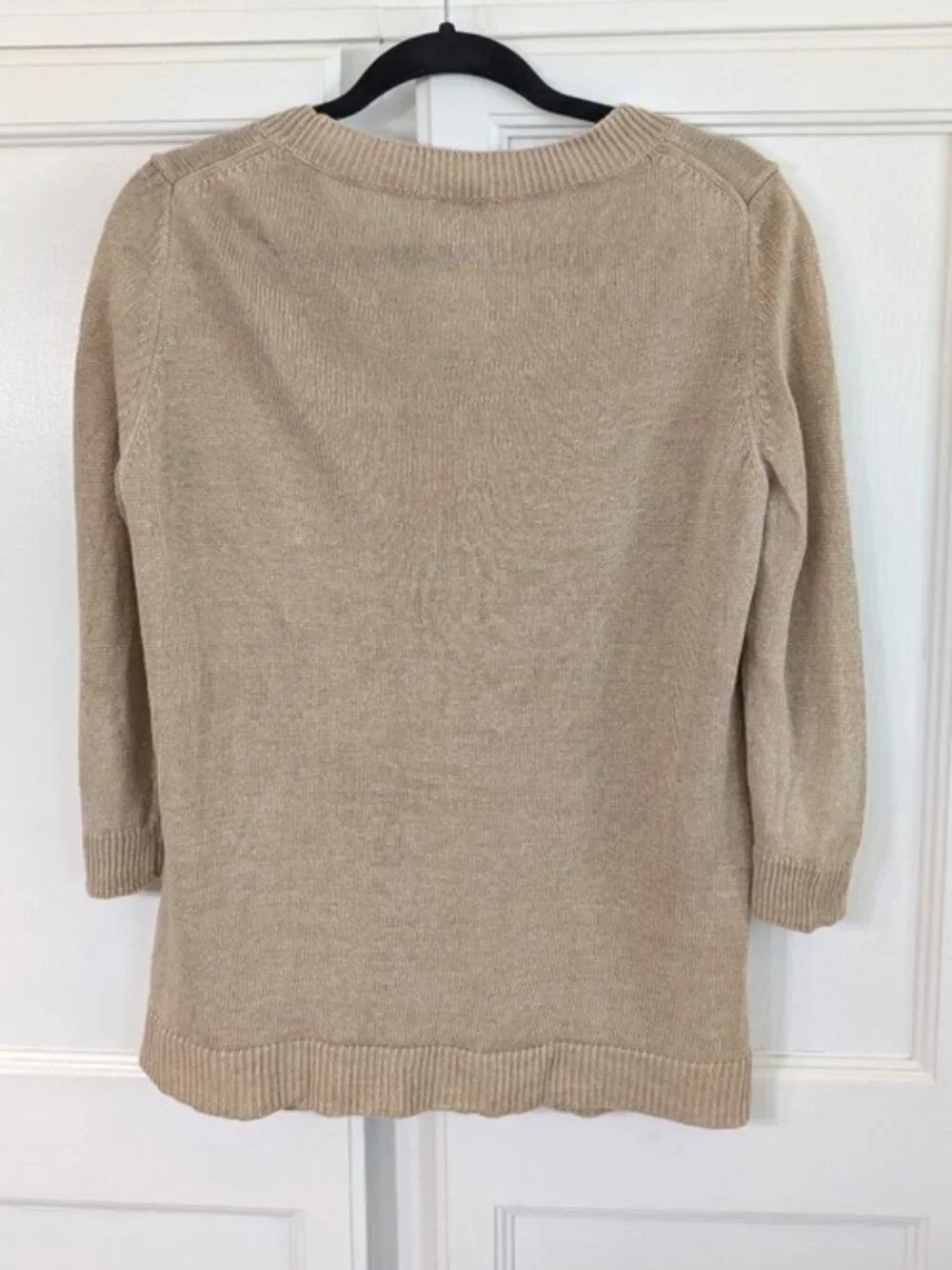 Talbots 100% Linen V-Neck‎ Beige Knit Sweater Tunic Size L